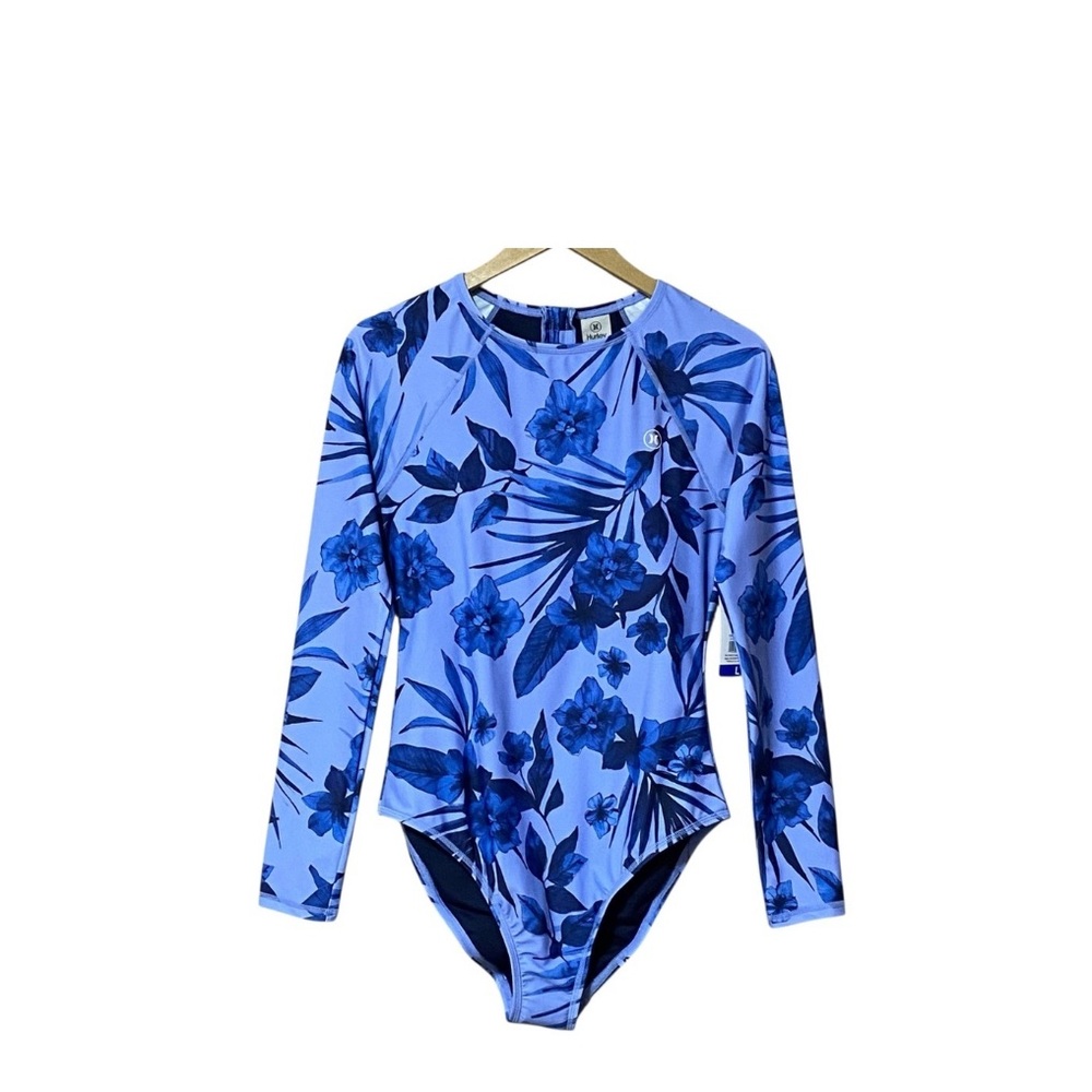 NWT HURLEY LONG SLEEVE BLUE UPF SUN PROTECTION ONE PIECE SWIMSUIT SIZE LARGE